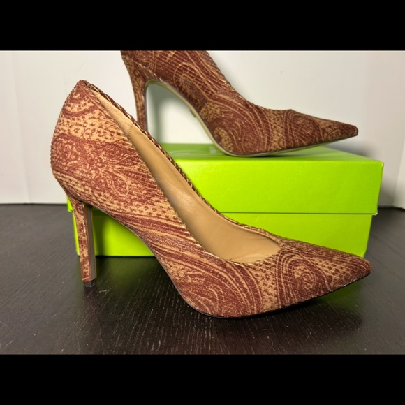 Sam Edelman Hazel Pointed Toe Pump Heels Shoes Brown Paisley Fabric Size 9.5 - Picture 1 of 16